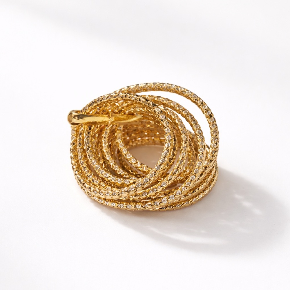 Gold Plated Multi Band Statement Ring, Textured S… - image 4